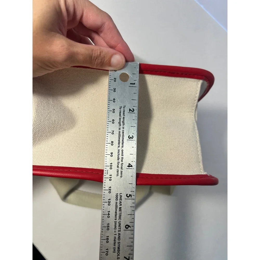 Steve Madden Ivory Canvas Mini Tote Bag Red Rose Heart Embroidery Crossbody